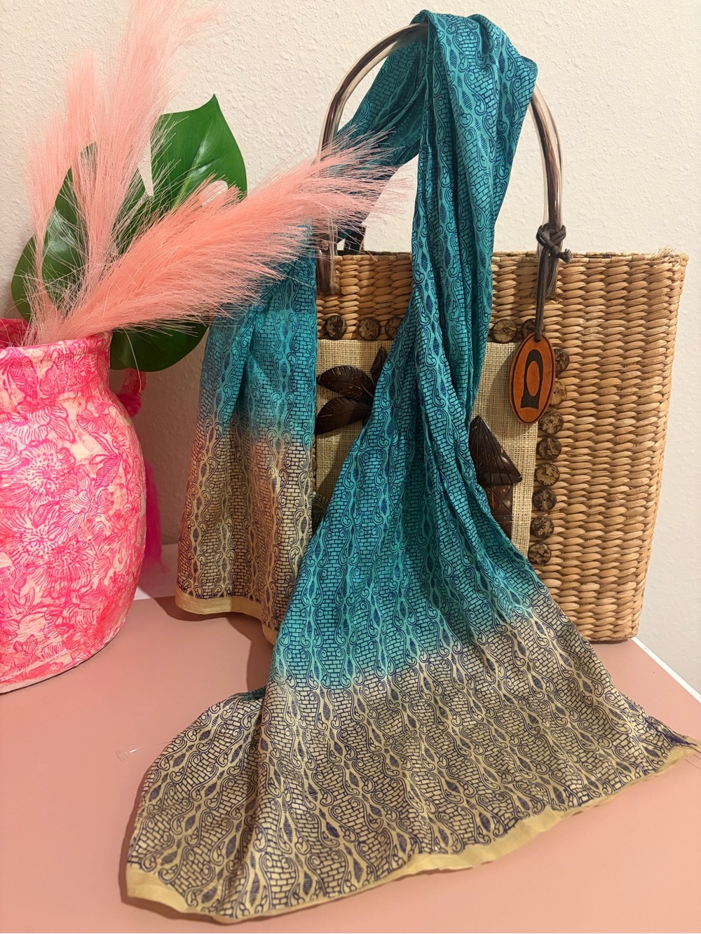 Teal Ombre Paisley Lightweight 100% Silk Scarf